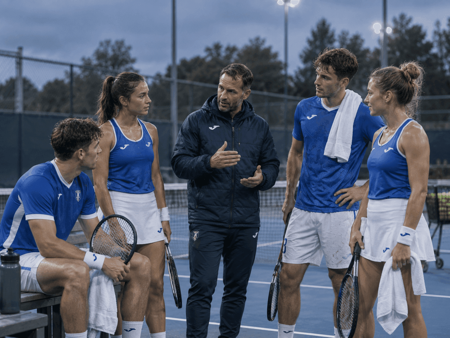 Спортсмены в синей экипировке Joma